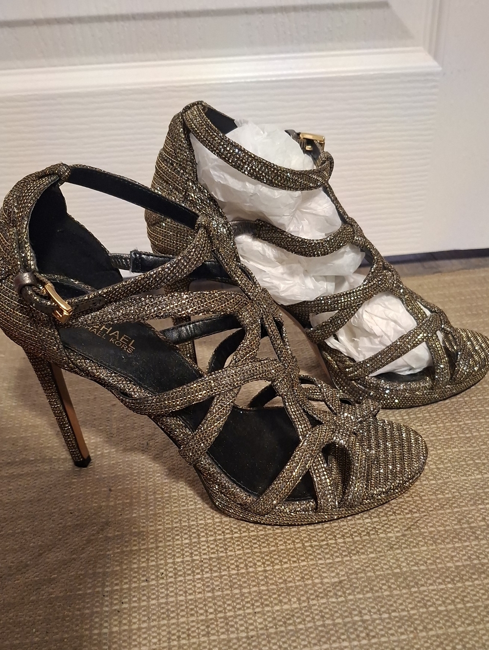 Michael Kors Metallic Gold Strappy Stiletto Sandals